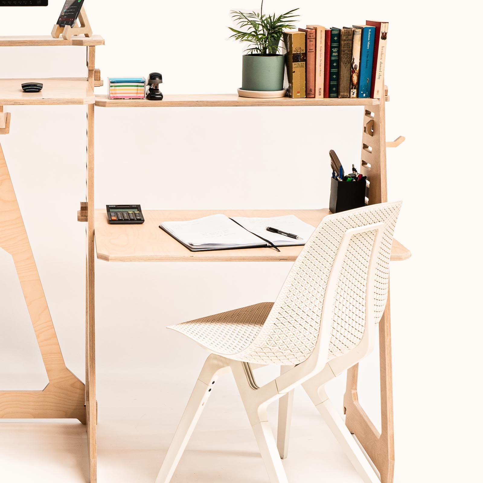 Sit, Stand Desk with wing shelves 