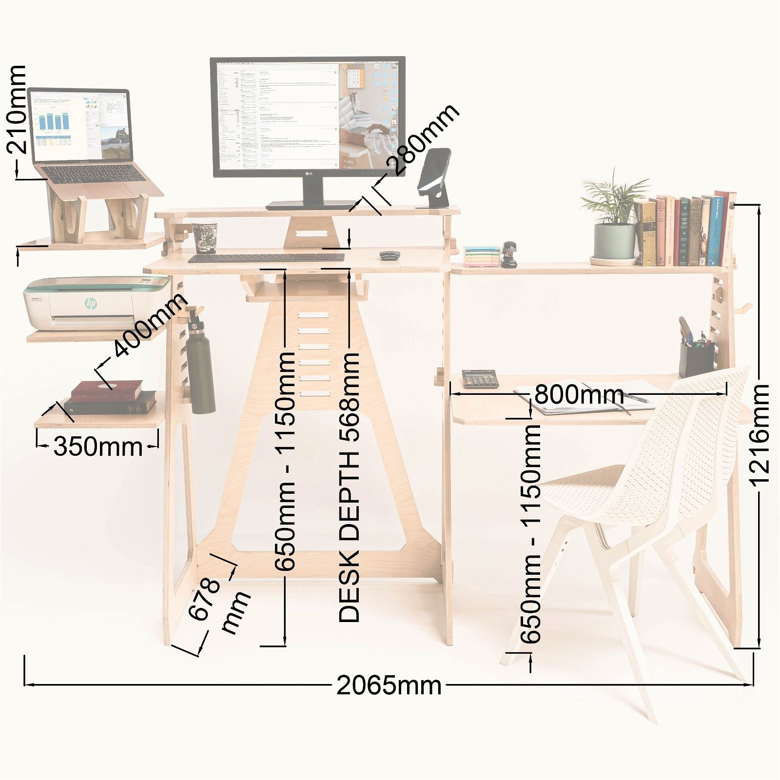 Sit, Stand Desk with wing shelves 