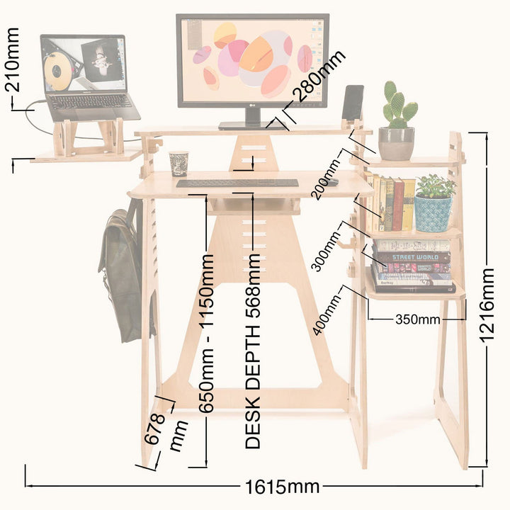 Standing Desk with Book Shelf 