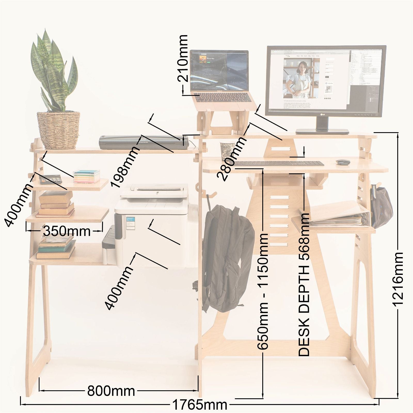 Standing Desk with Side Shelves 